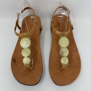 Vionic Lizbeth T-strap Orthotic Sandal Gold Cork Size 8.5